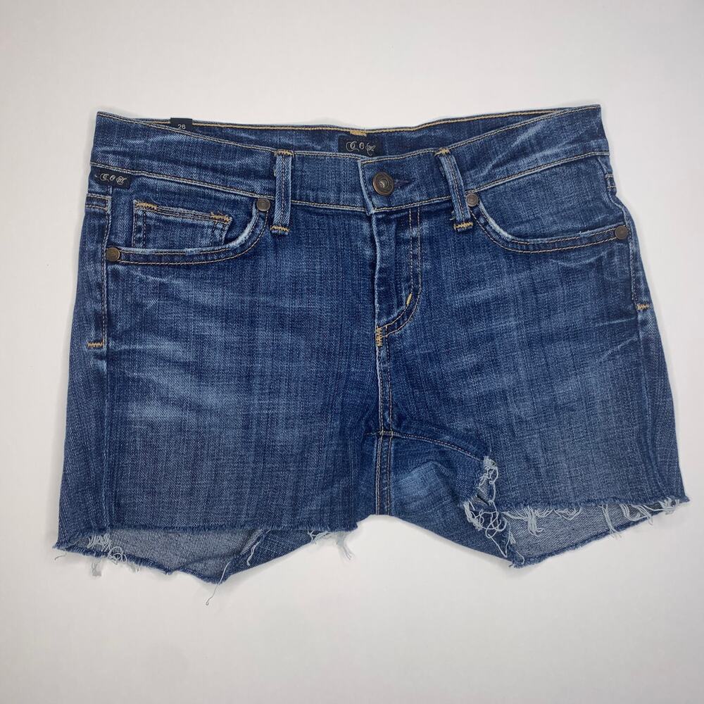 Citizens of Humanity cutoff denim shorts blue raw hem low rise women's size 26